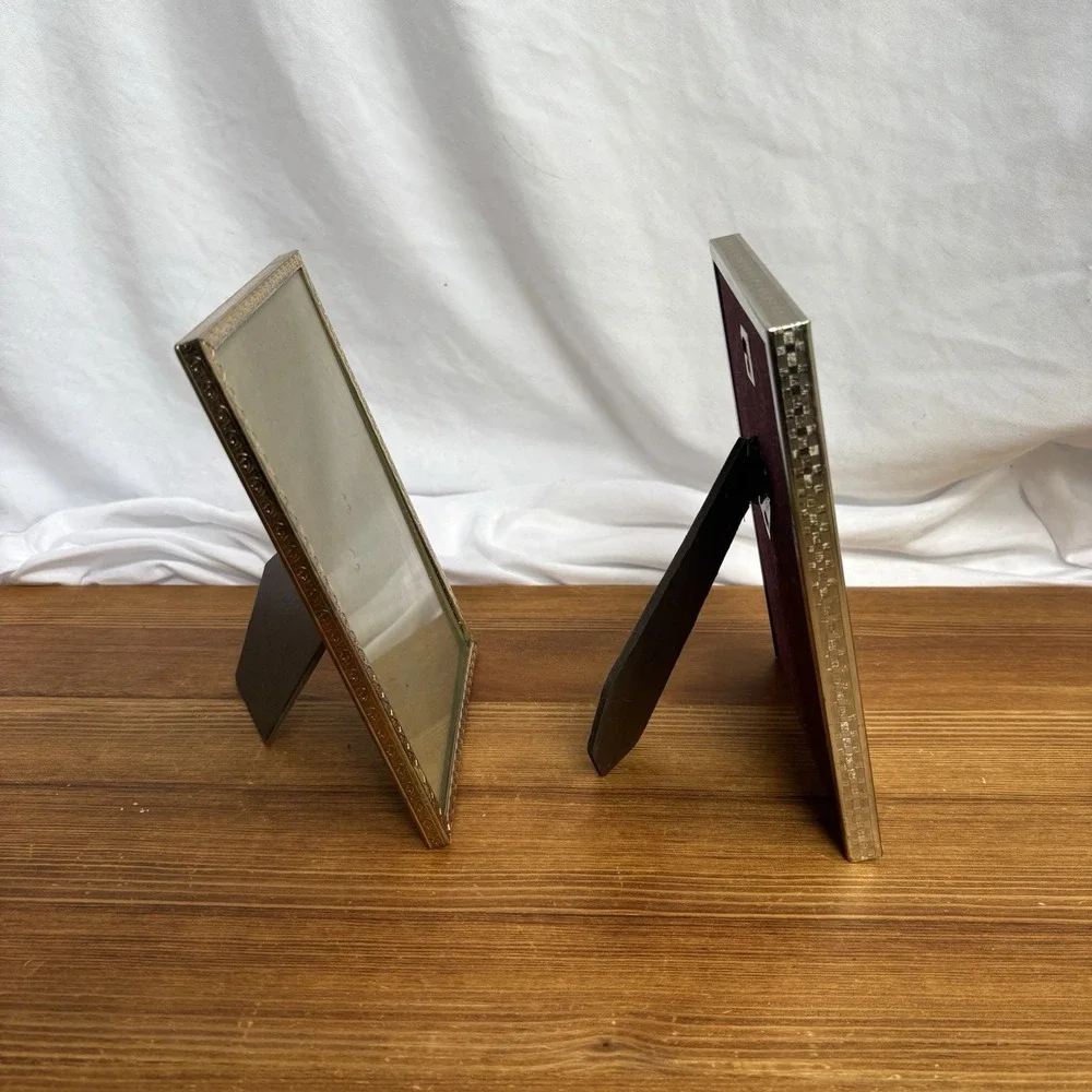 Lot of 2 Vintage Silver Tone Metal Picture Frames Ornate Easel Back 5x7